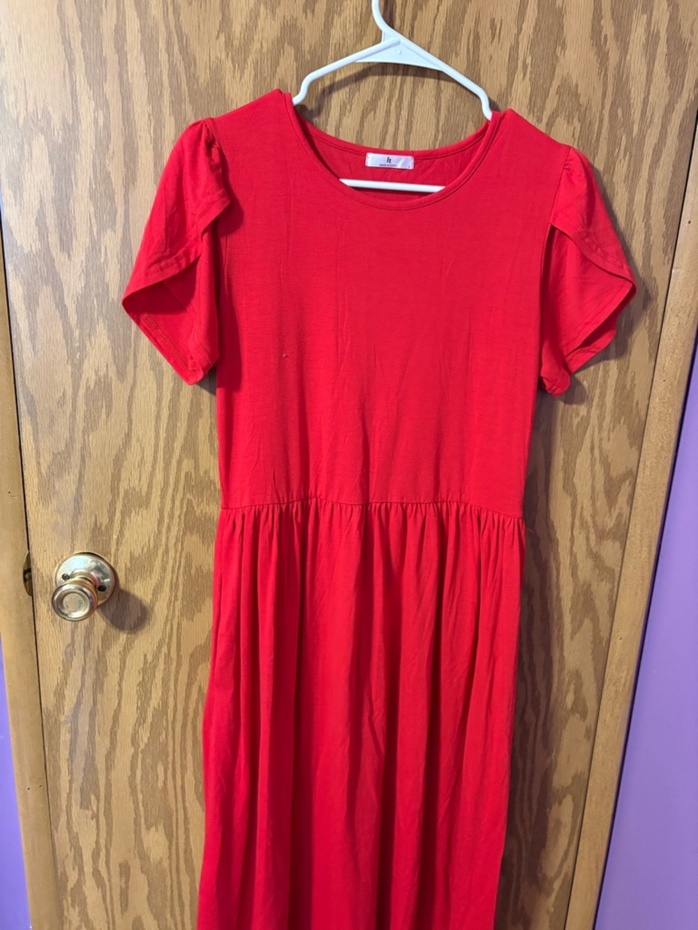 Red Short Sleeve Midi Dress